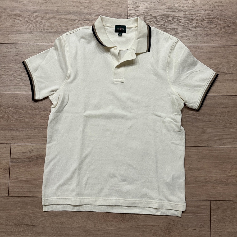 Jcrew Men's Ivory Polo Shirt with Black Trim